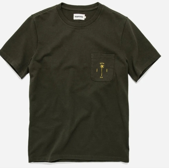 Taylor Stitch The Heavy Bag Tee Buen Dia Mens Large Dark Olive - Picture 1 of 8